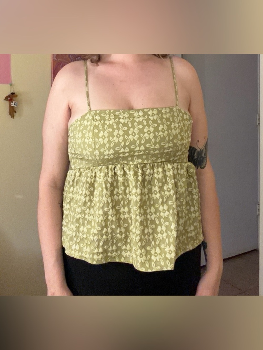Green Floral Peplum Cami Top